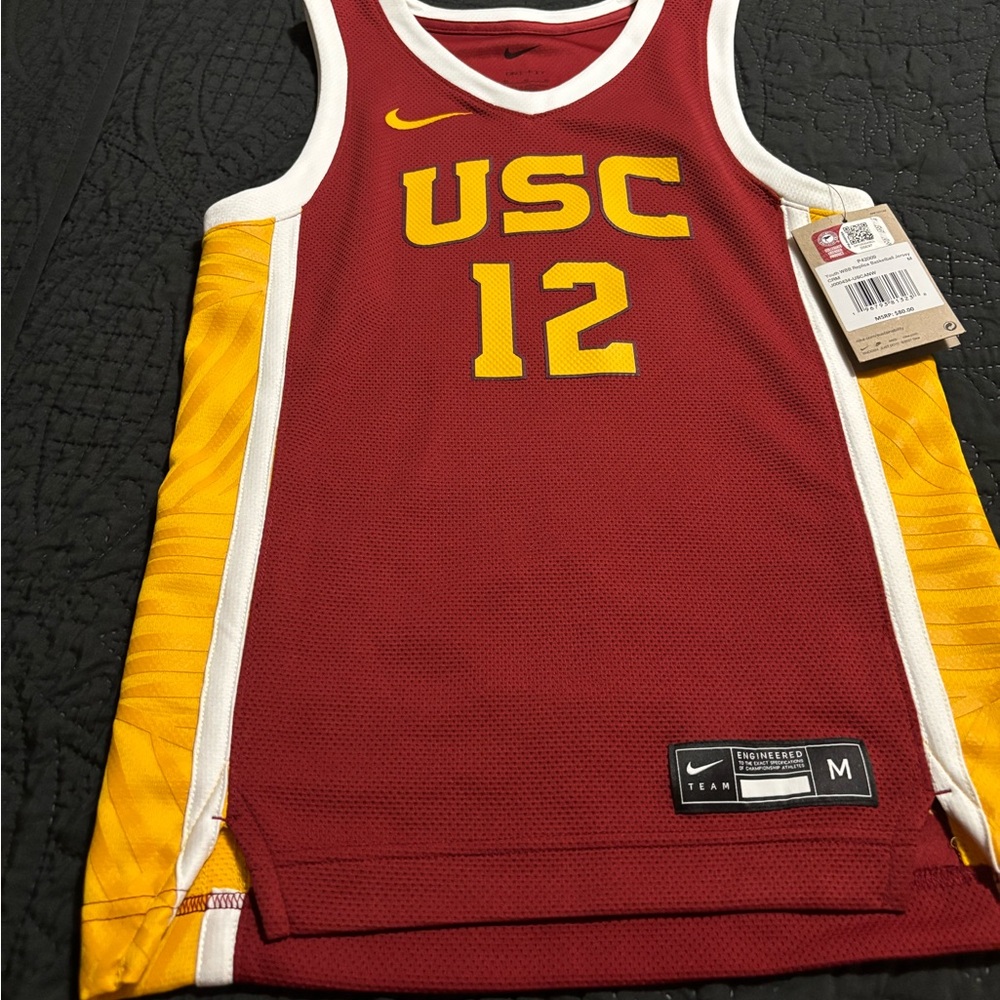 Nike Burgundy and Yellow Kids Basketball Jersey